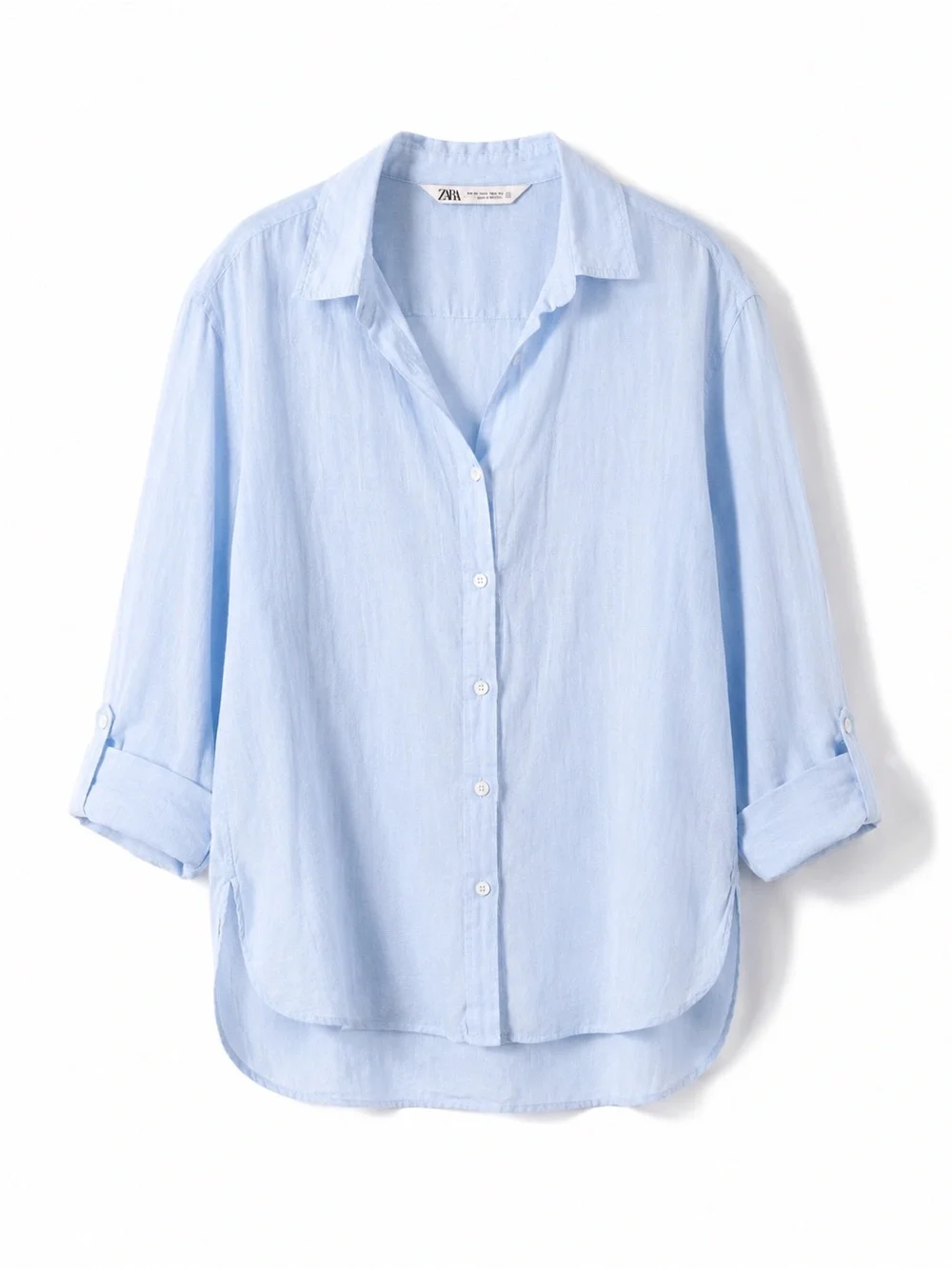Zara 100% Linen Button Front Shirt Light Blue Oversized XS Coastal Chic - Picture 2 of 7